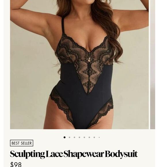 pinsy Sculpting Lace Bodysuit Sheer Mesh Shapewear Lingerie in Black W's Size XL - Picture 1 of 10